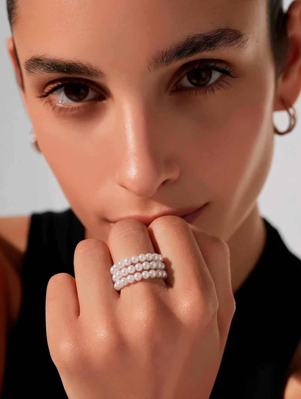 Elegant White Pearl Beaded Ring Set – 3 Piece Stretchy & Stackable Jewelry NWT